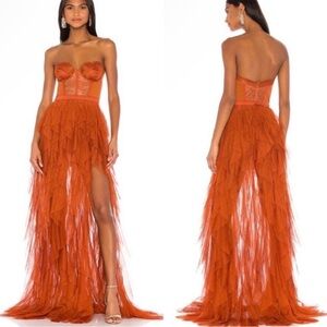 For Love and Lemons x revolve tulle bustier Dress burnt orange